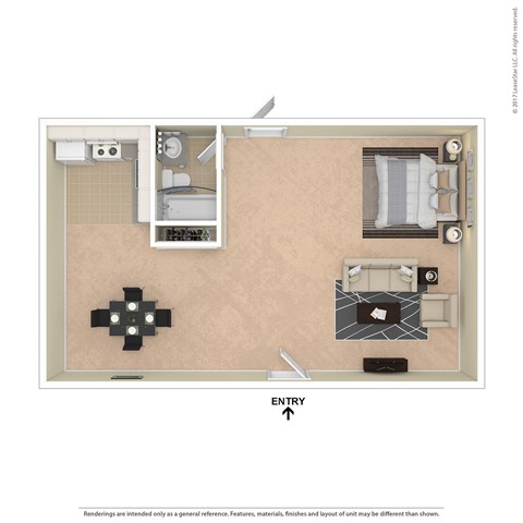 Floor plan for studio, 1 bath, 400 sqft